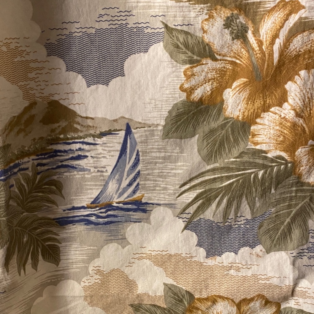 Pierre Cardin Cream Tropical Floral & Blue Sailboat Button-Down Shirt